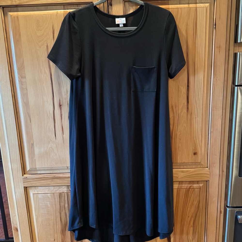 LuLaRoe Black Short-Sleeve Midi Dress with Chest Pocket